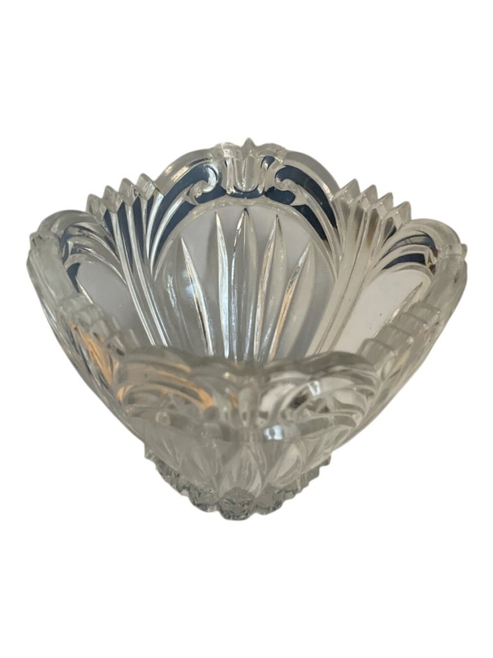 Vintage Art Deco Clear Pressed Glass Bowl Floral Fan Panel Candy Dish Vase 3.5"